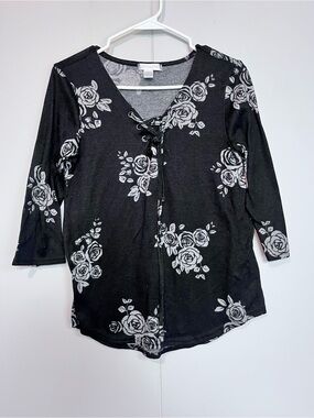 Magazine Black & Grey Floral Lace-Up Tunic Top — Size S